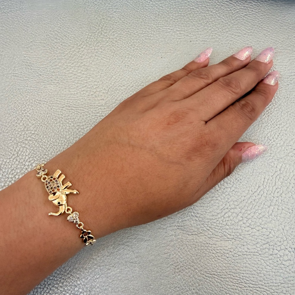 18K Gold Plated Elephant Charm Bracelet - Women's Jewelry